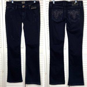 Vintage 2000s Antik Denim Chain Embellished Slim Bootcut Dark Blue Jeans 29 NWT